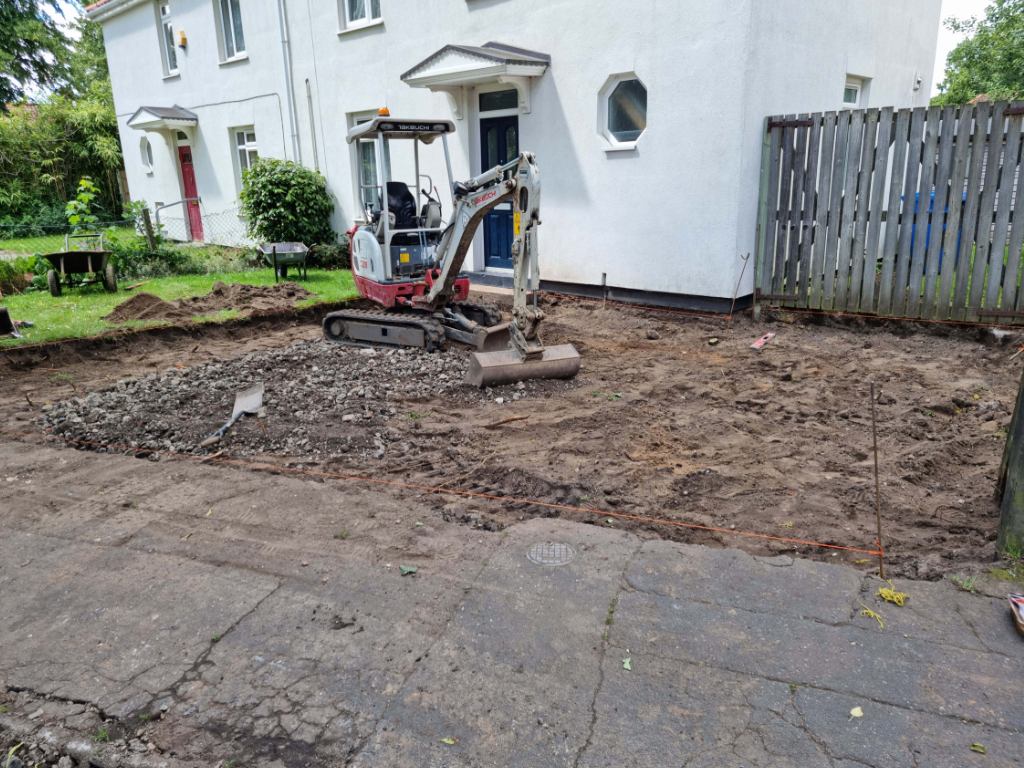 This is a photo of a dig out being carried out by Great Yarmouth Driveways in preparation for a block paving driveway